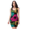 Palm Leaf Hawaiian Print Pattern Bodycon Dress-grizzshop