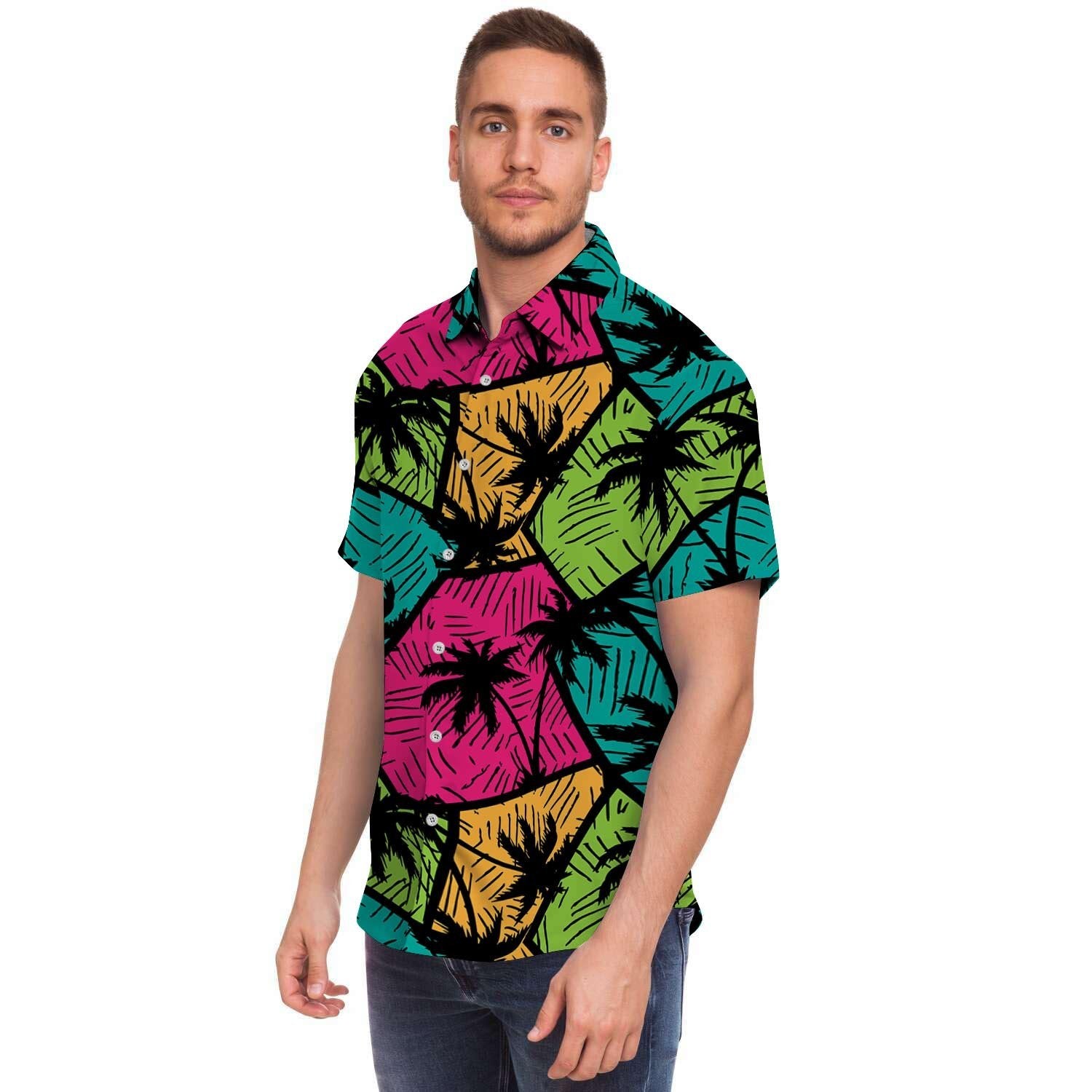 Palm Leaf Hawaiian Print Pattern Men's Short Sleeve Shirt-grizzshop