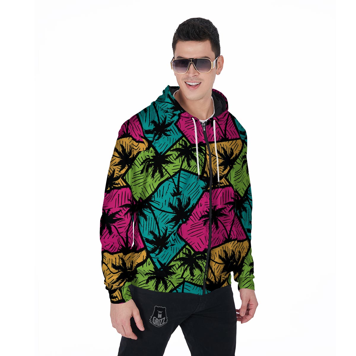 Palm Leaf Hawaiian Print Pattern Men's Zip Up Hoodie-grizzshop