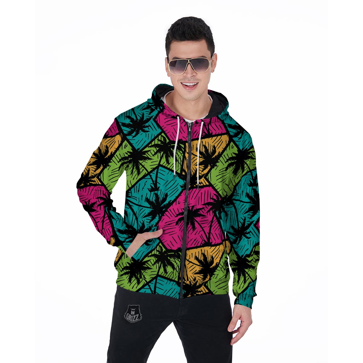 Palm Leaf Hawaiian Print Pattern Men's Zip Up Hoodie-grizzshop