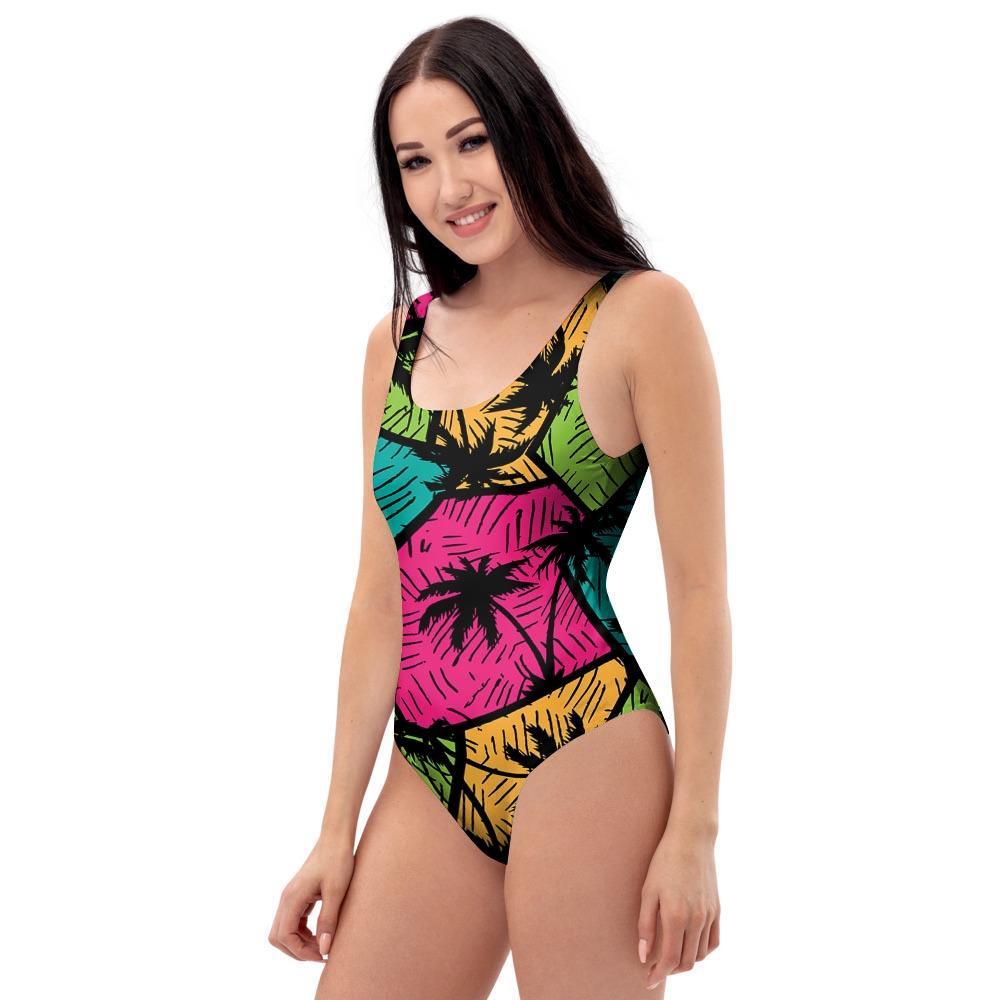 Palm Leaf Hawaiian Print Pattern One Piece Swimsuite-grizzshop