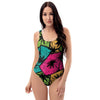 Palm Leaf Hawaiian Print Pattern One Piece Swimsuite-grizzshop