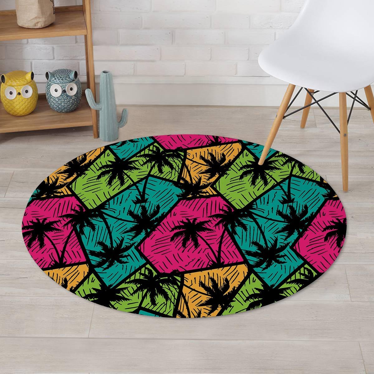 Palm Leaf Hawaiian Print Pattern Round Rug