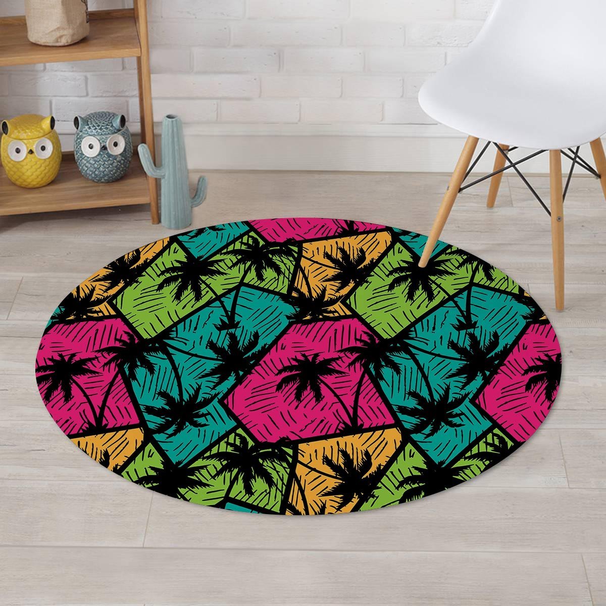 Palm Leaf Hawaiian Print Pattern Round Rug-grizzshop