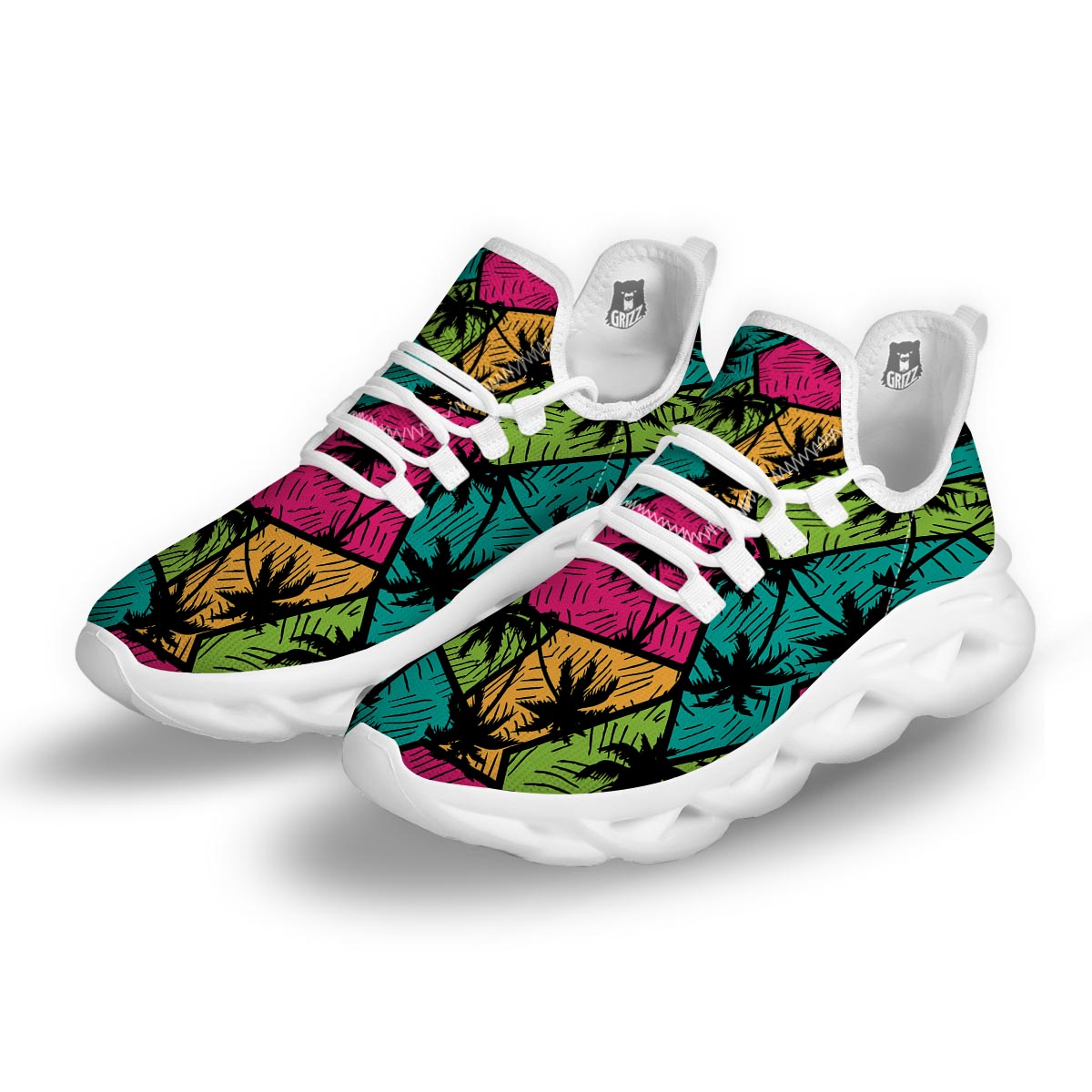 Palm Leaf Hawaiian Print Pattern White Running Shoes-grizzshop