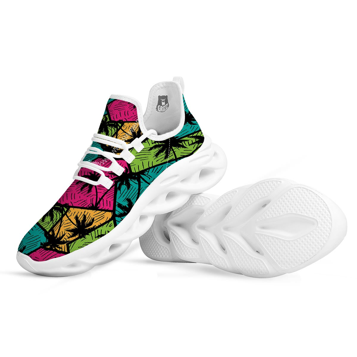 Palm Leaf Hawaiian Print Pattern White Running Shoes-grizzshop