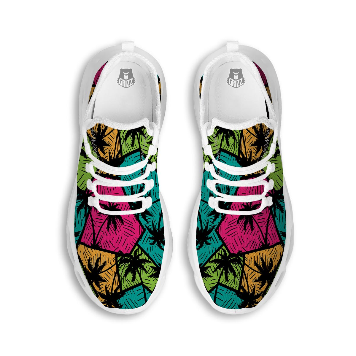 Palm Leaf Hawaiian Print Pattern White Running Shoes-grizzshop