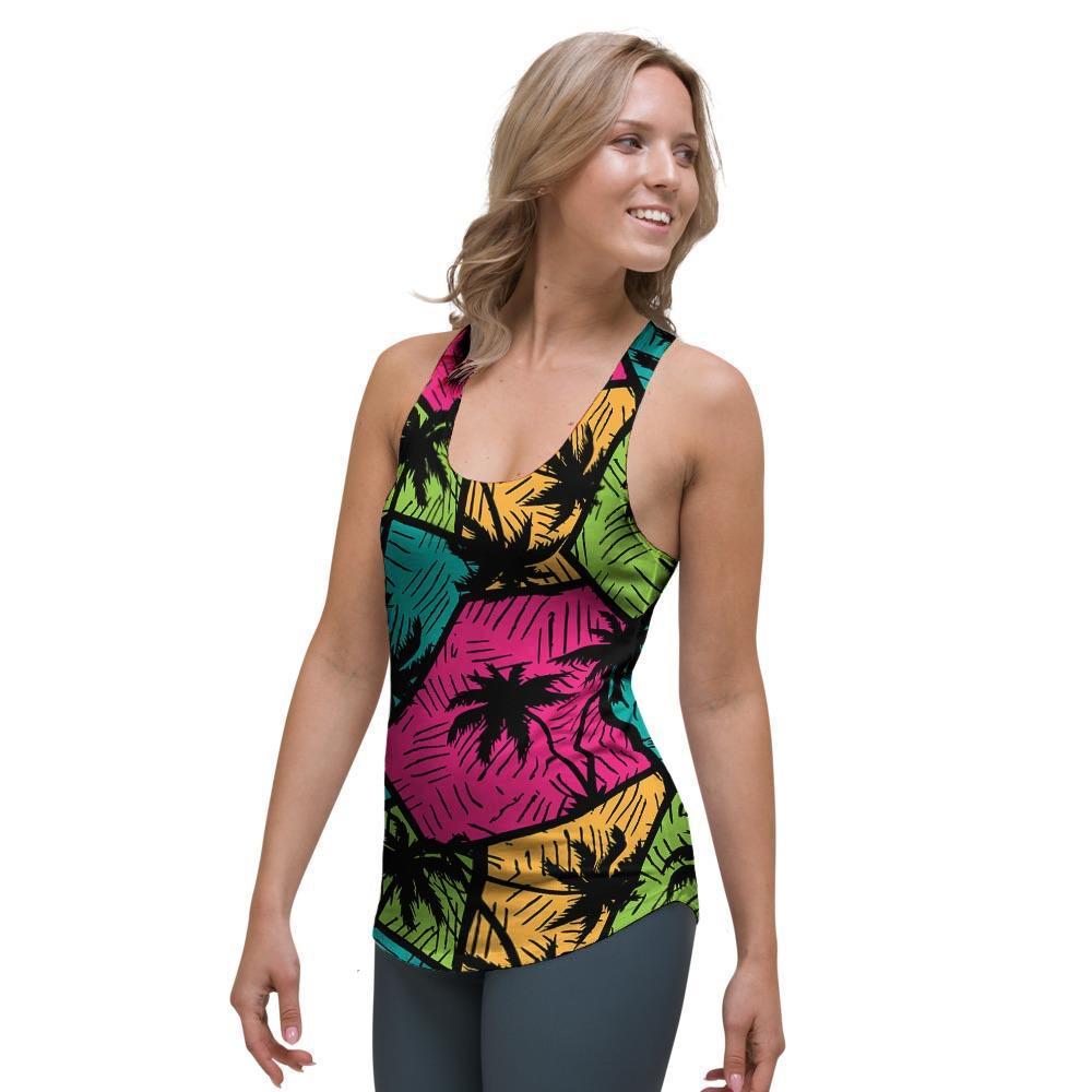 Palm Leaf Hawaiian Print Pattern Women's Racerback Tank Top-grizzshop