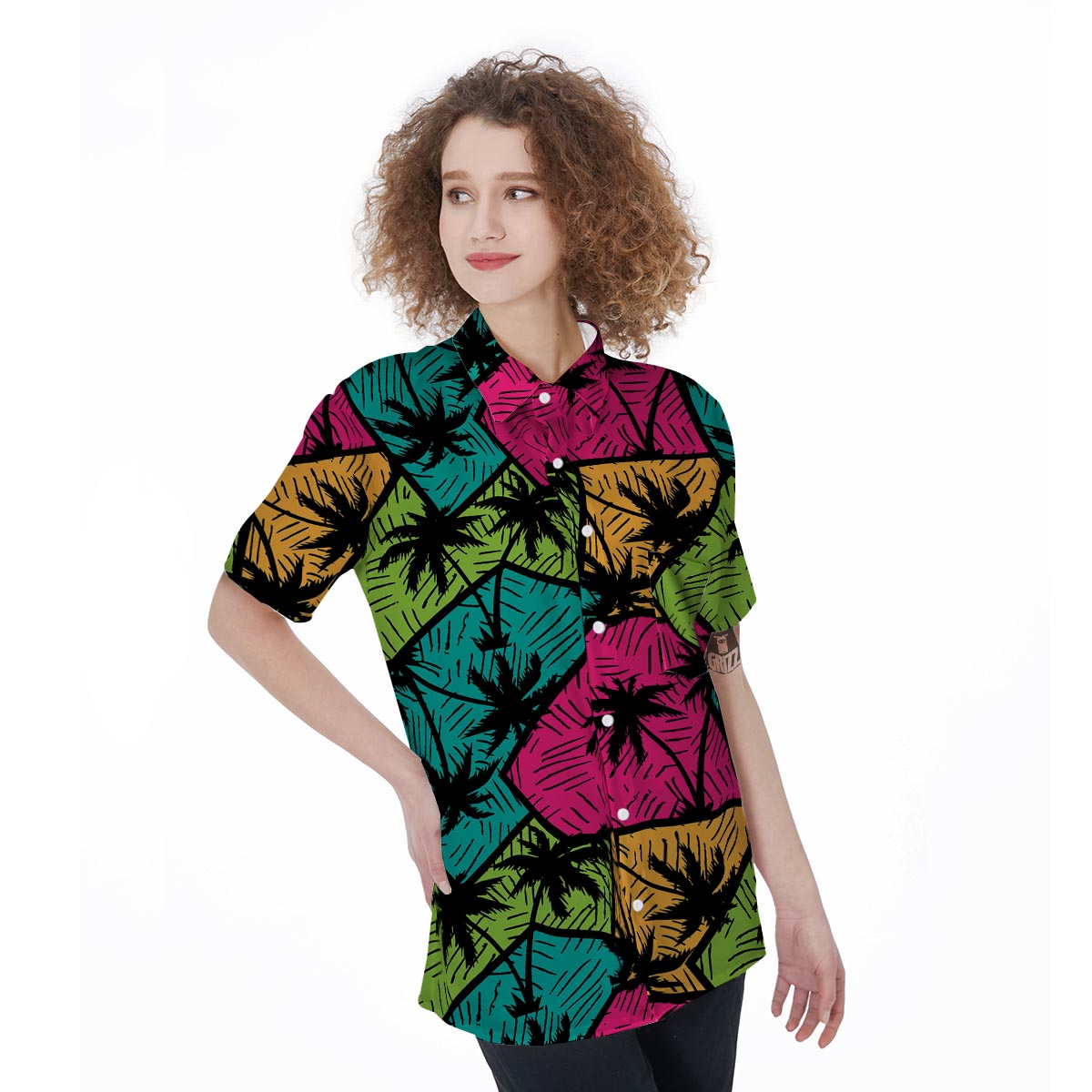 Palm Leaf Hawaiian Print Pattern Women's Short Sleeve Shirts-grizzshop