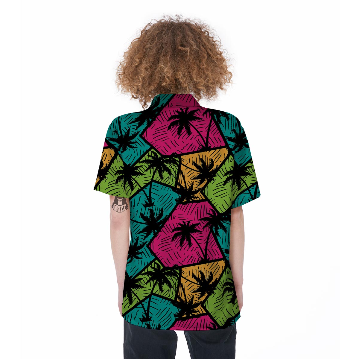 Palm Leaf Hawaiian Print Pattern Women's Short Sleeve Shirts-grizzshop