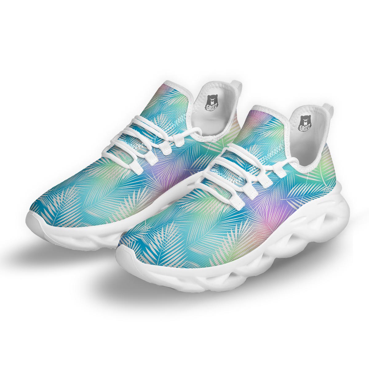 Palm Leaf Hawaiian Print White Running Shoes-grizzshop