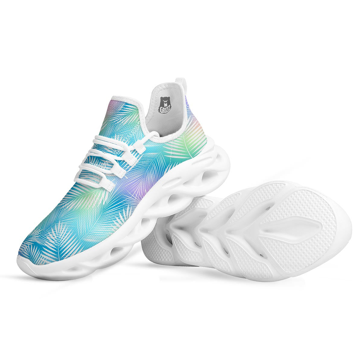 Palm Leaf Hawaiian Print White Running Shoes-grizzshop