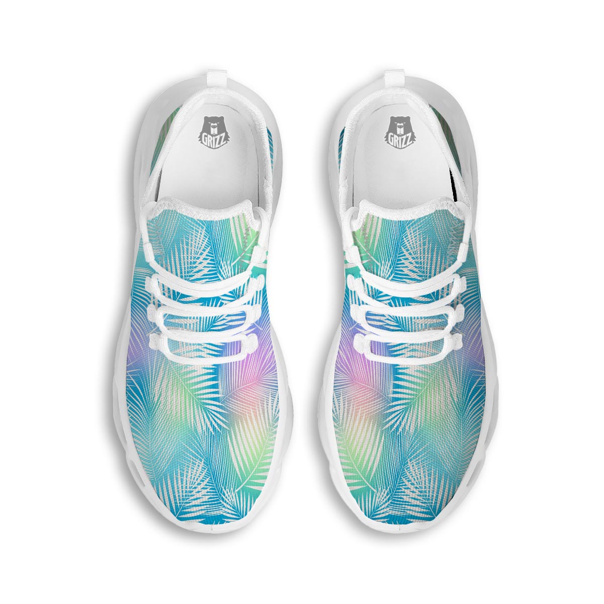 Palm Leaf Hawaiian Print White Running Shoes-grizzshop