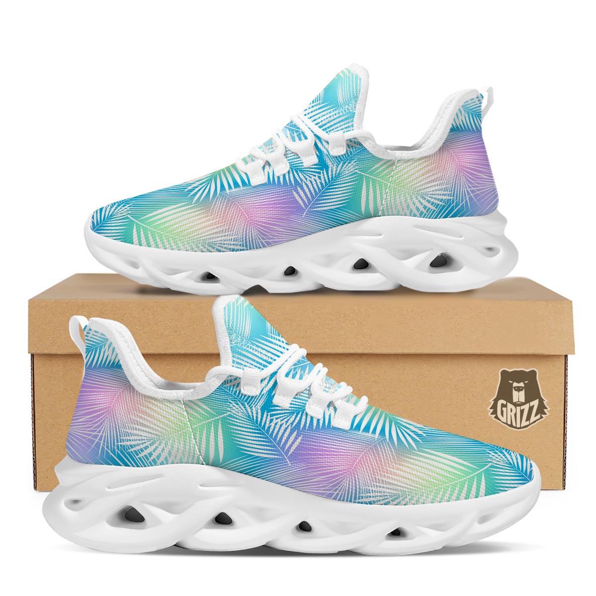 Palm Leaf Hawaiian Print White Running Shoes-grizzshop