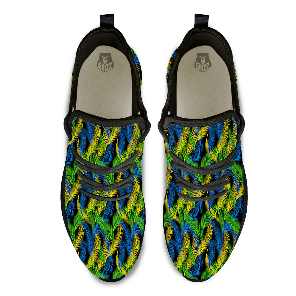 Palm Leaf Mardi Gras Print Pattern Black Athletic Shoes-grizzshop