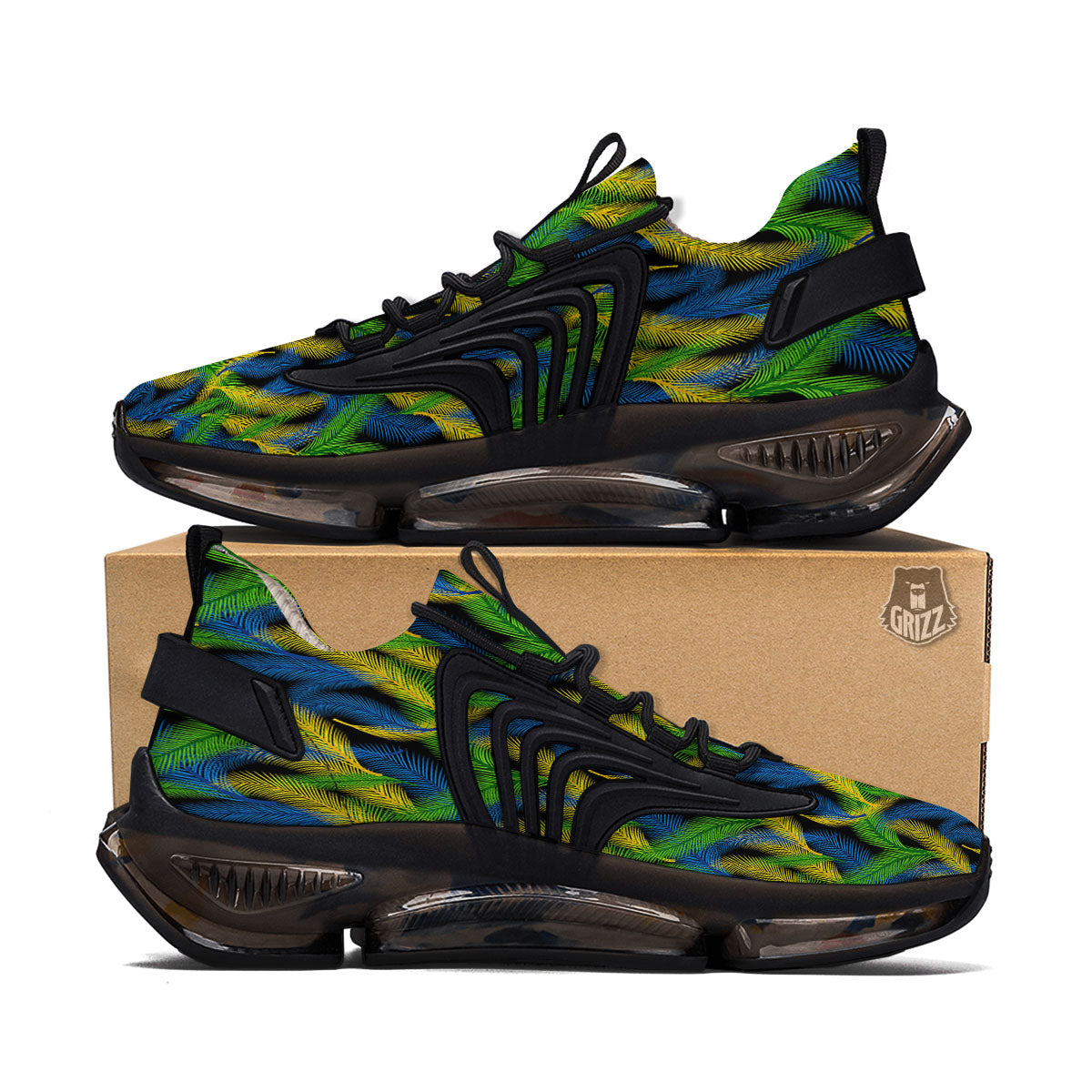 Palm Leaf Mardi Gras Print Pattern Black Gym Shoes-grizzshop