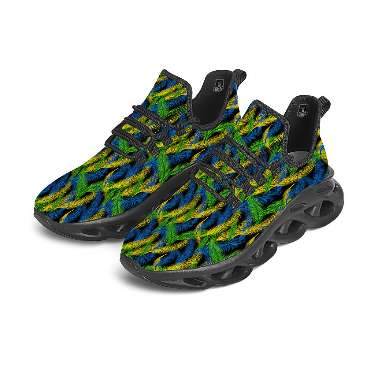 Palm Leaf Mardi Gras Print Pattern Black Running Shoes-grizzshop
