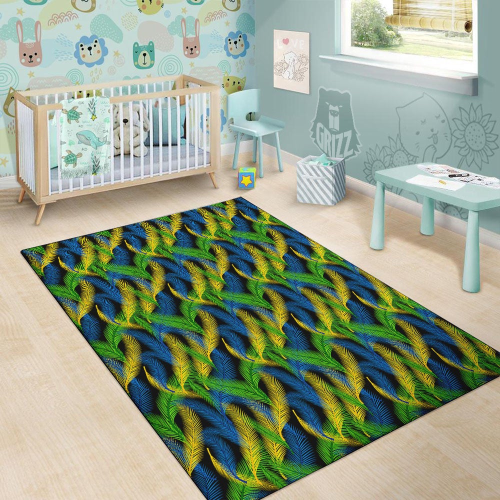 Palm Leaf Mardi Gras Print Pattern Floor Mat-grizzshop