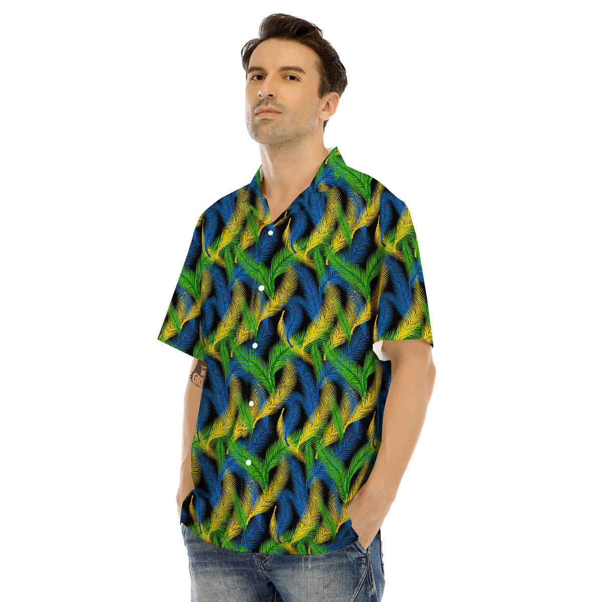 Palm Leaf Mardi Gras Print Pattern Men's Hawaiian Shirt-grizzshop