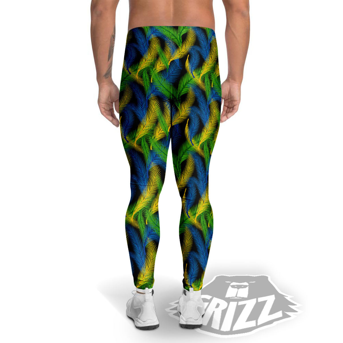 Palm Leaf Mardi Gras Print Pattern Men's Leggings-grizzshop