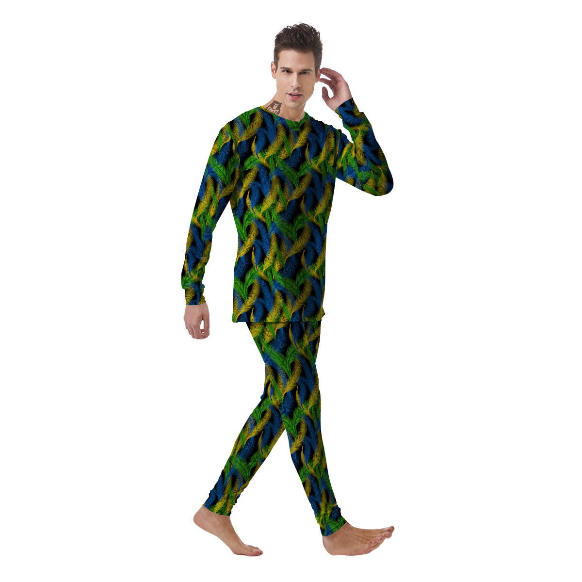 Palm Leaf Mardi Gras Print Pattern Men's Pajamas-grizzshop