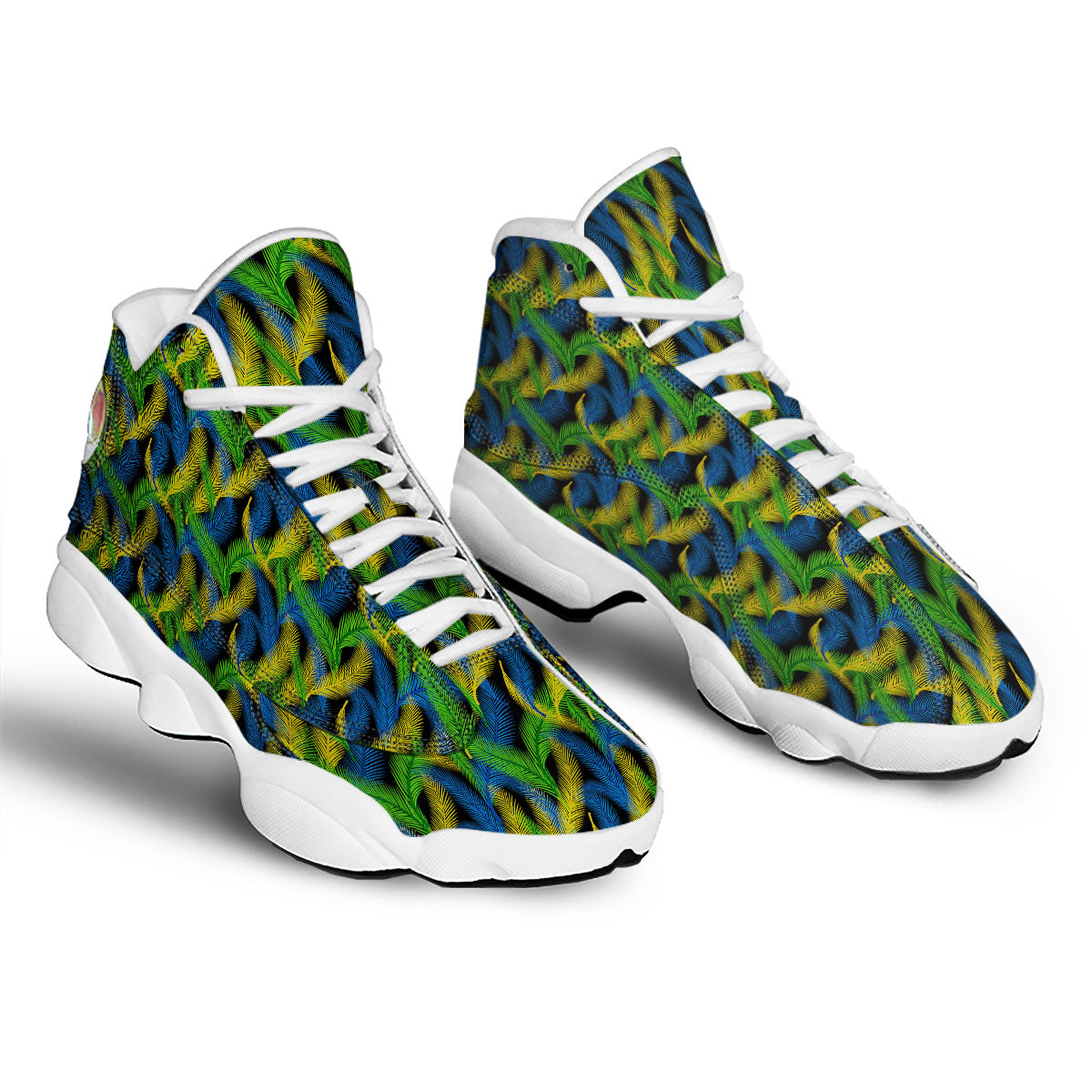 Palm Leaf Mardi Gras Print Pattern White Basketball Shoes-grizzshop