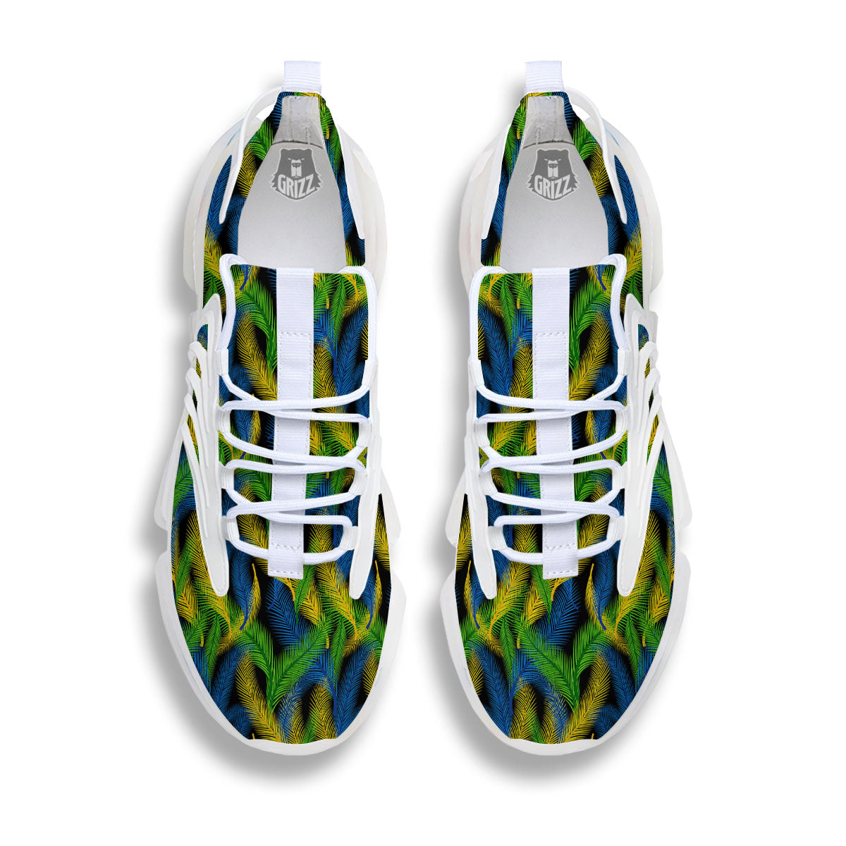 Palm Leaf Mardi Gras Print Pattern White Gym Shoes-grizzshop