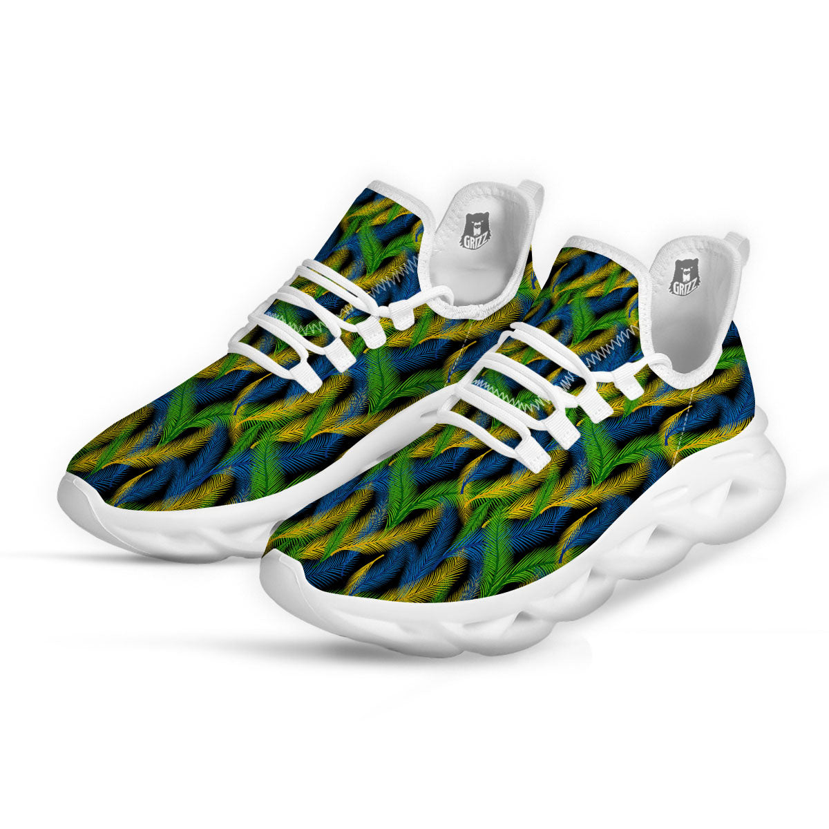 Palm Leaf Mardi Gras Print Pattern White Running Shoes-grizzshop