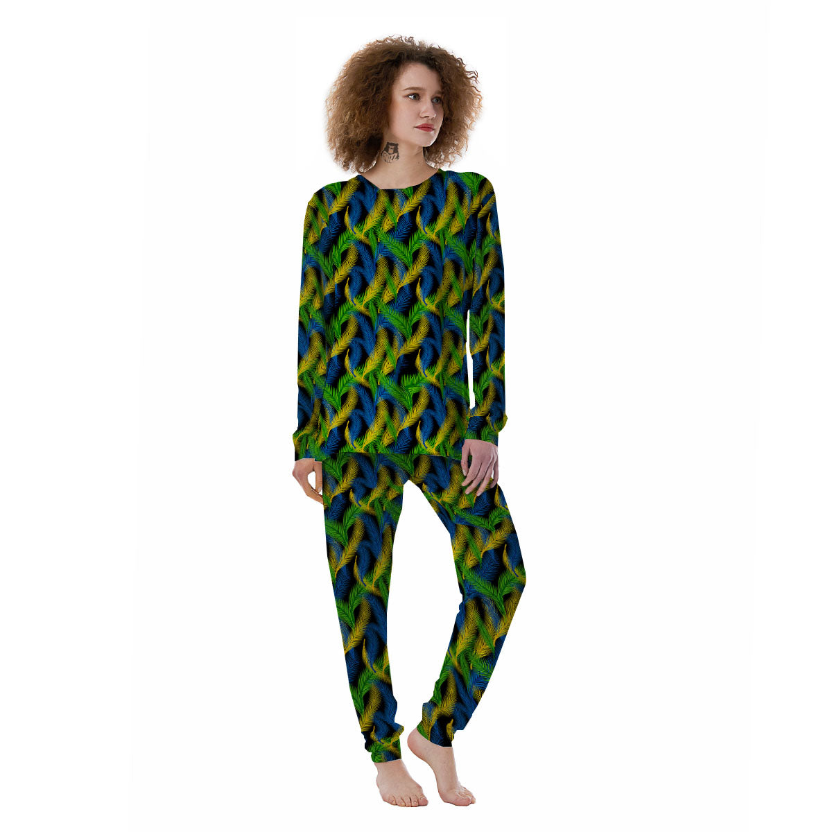 Palm Leaf Mardi Gras Print Pattern Women's Pajamas-grizzshop