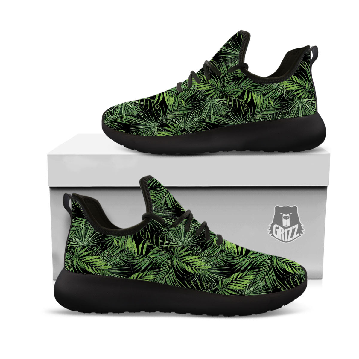 Palm Leaf Night Tropical Print Pattern Black Athletic Shoes-grizzshop