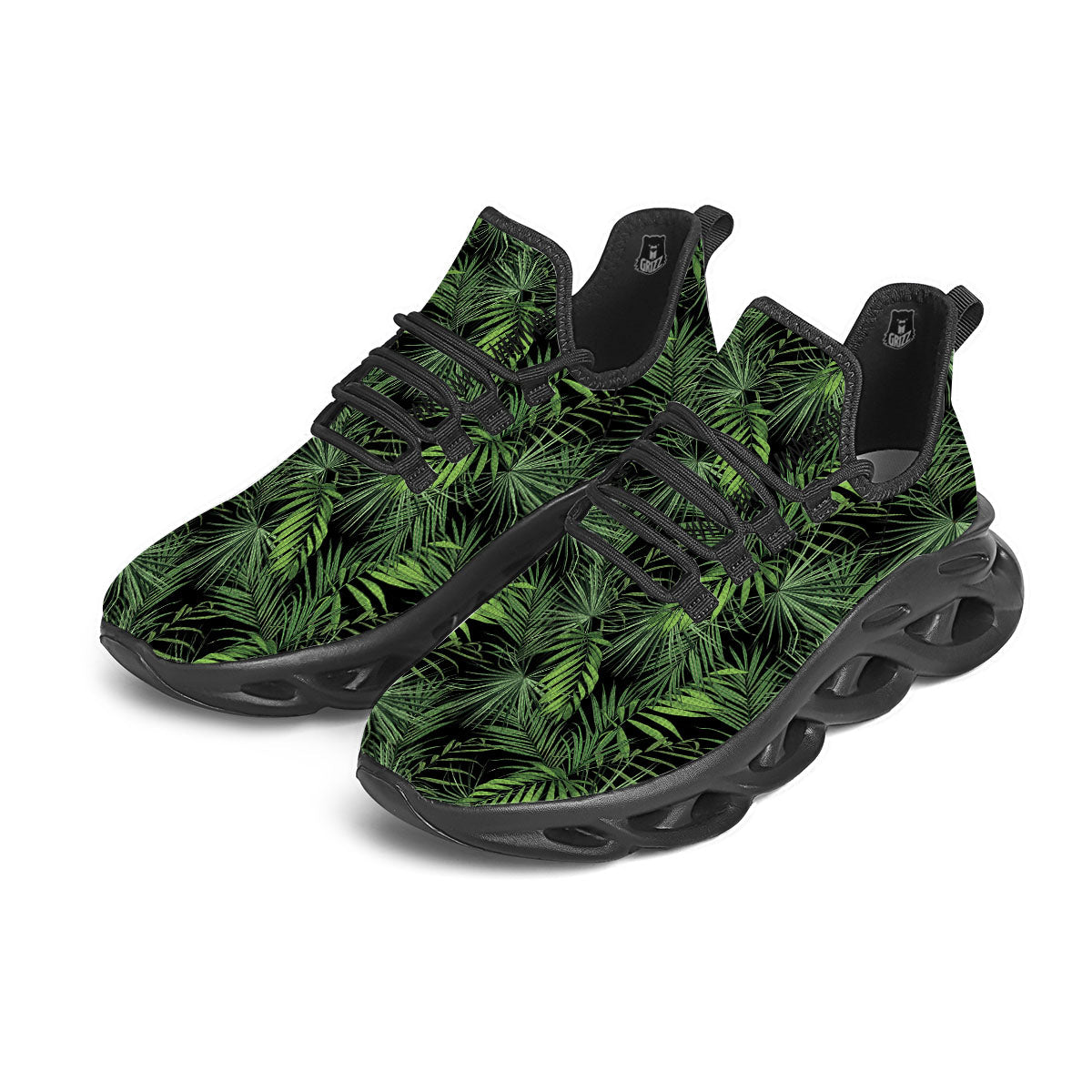 Palm Leaf Night Tropical Print Pattern Black Running Shoes-grizzshop