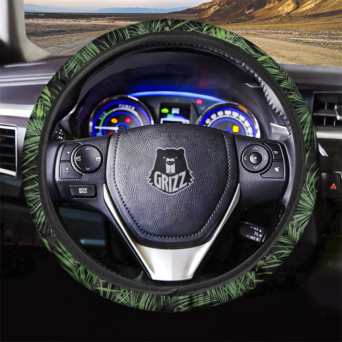 Palm Leaf Night Tropical Print Pattern Car Steering Wheel Cover-grizzshop