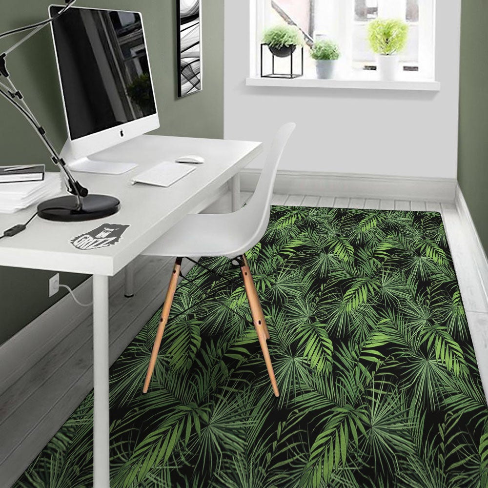 Palm Leaf Night Tropical Print Pattern Floor Mat-grizzshop