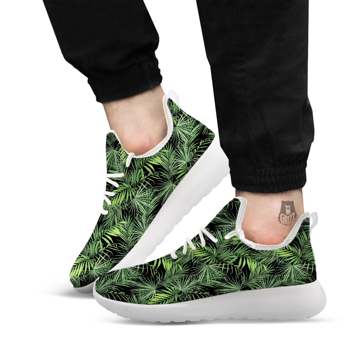 Palm Leaf Night Tropical Print Pattern White Athletic Shoes-grizzshop