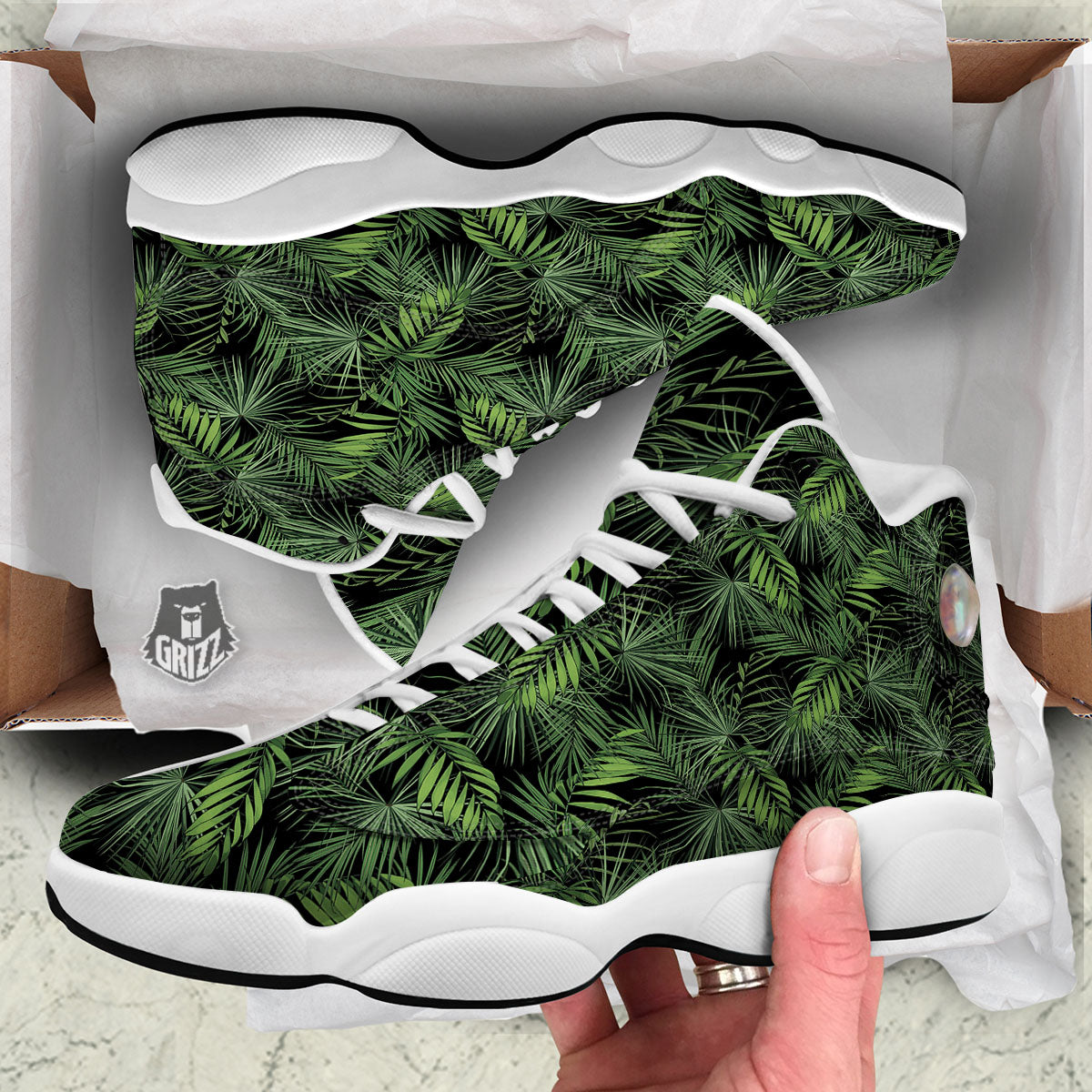 Palm Leaf Night Tropical Print Pattern White Basketball Shoes-grizzshop