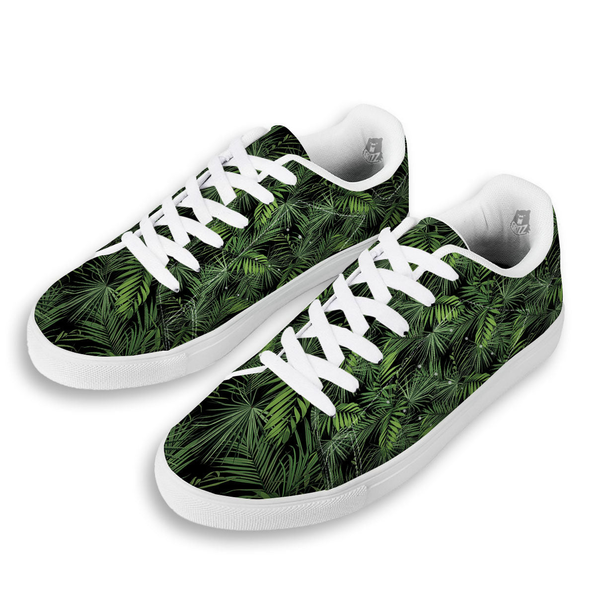 Palm Leaf Night Tropical Print Pattern White Low Top Sneakers-grizzshop