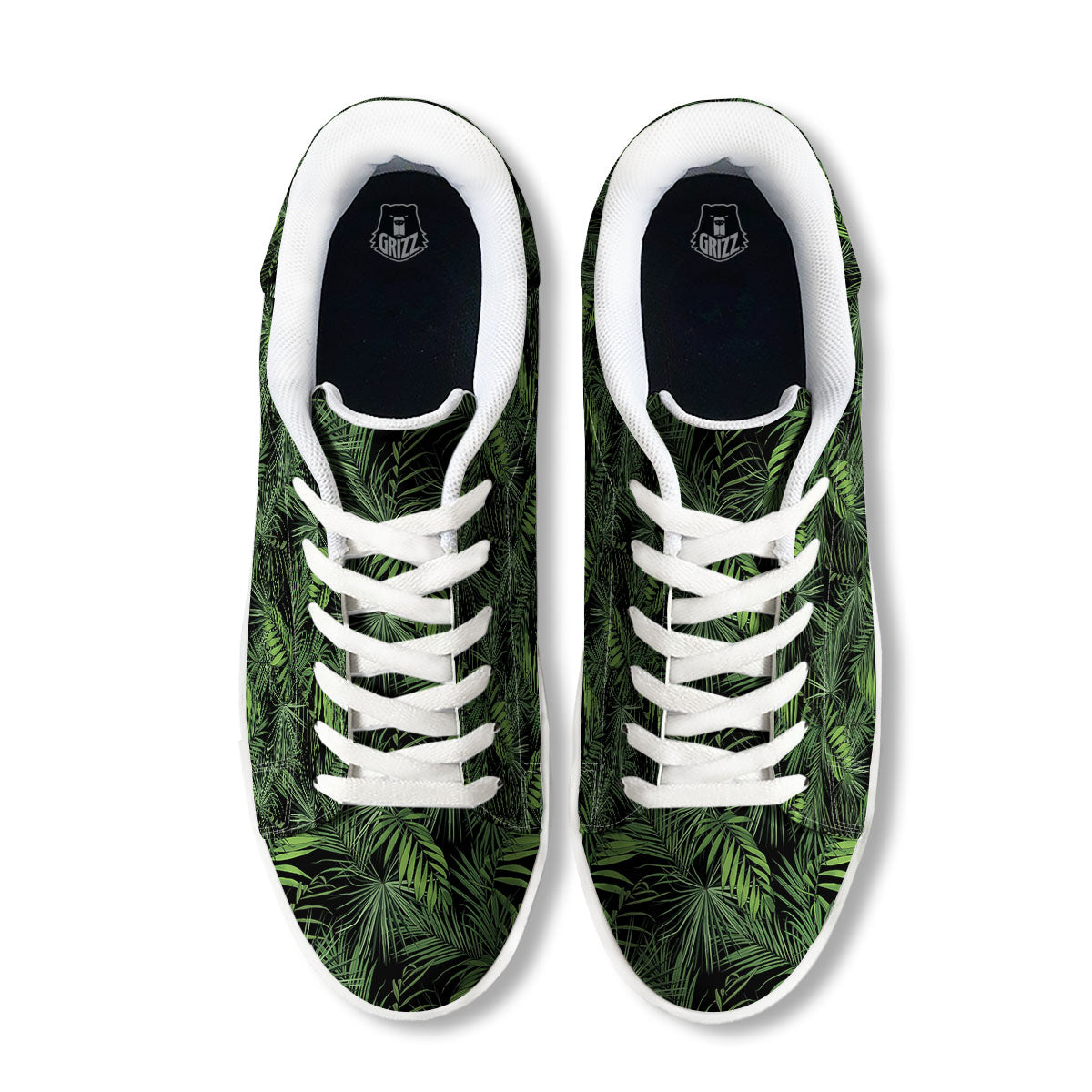 Palm Leaf Night Tropical Print Pattern White Low Top Sneakers-grizzshop