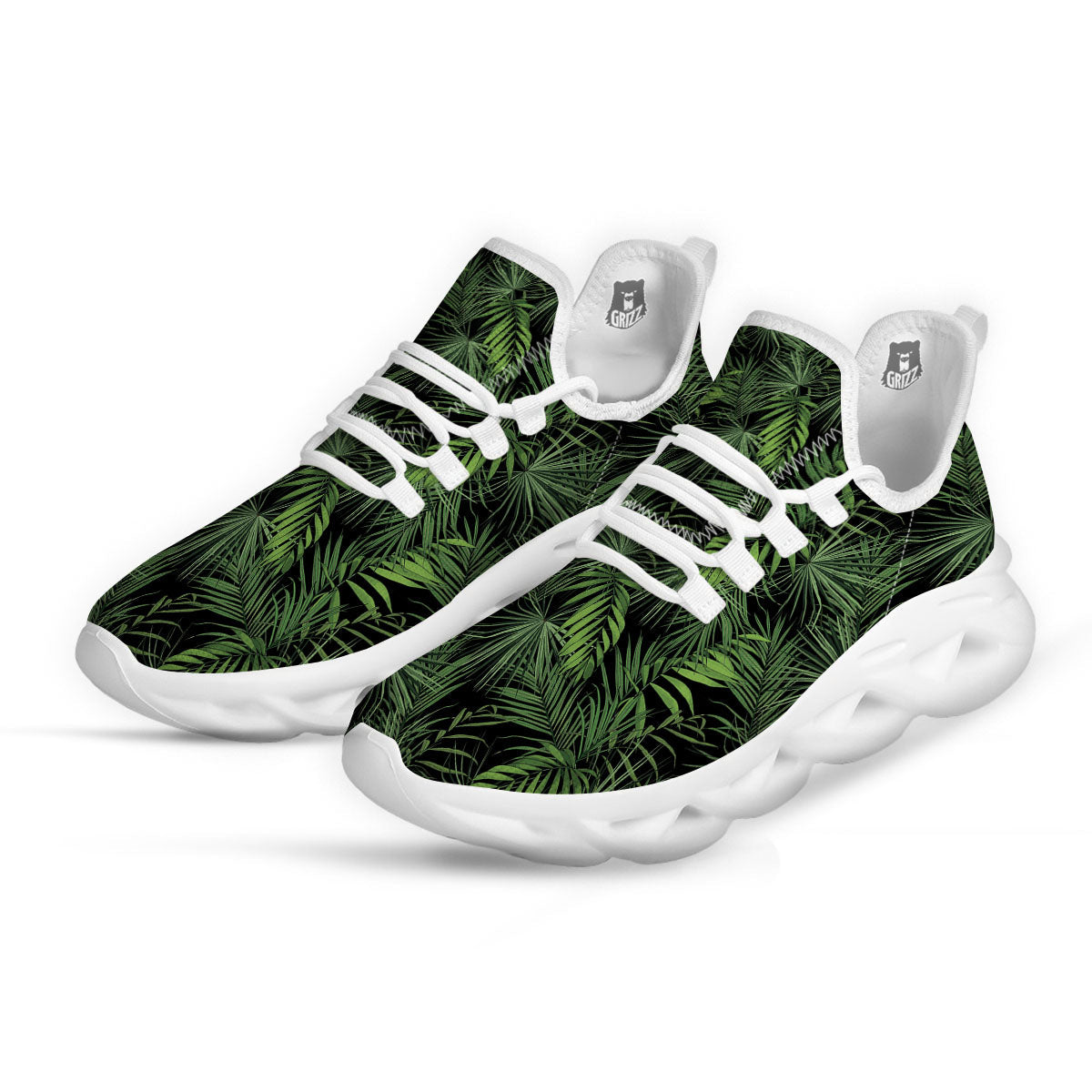 Palm Leaf Night Tropical Print Pattern White Running Shoes-grizzshop