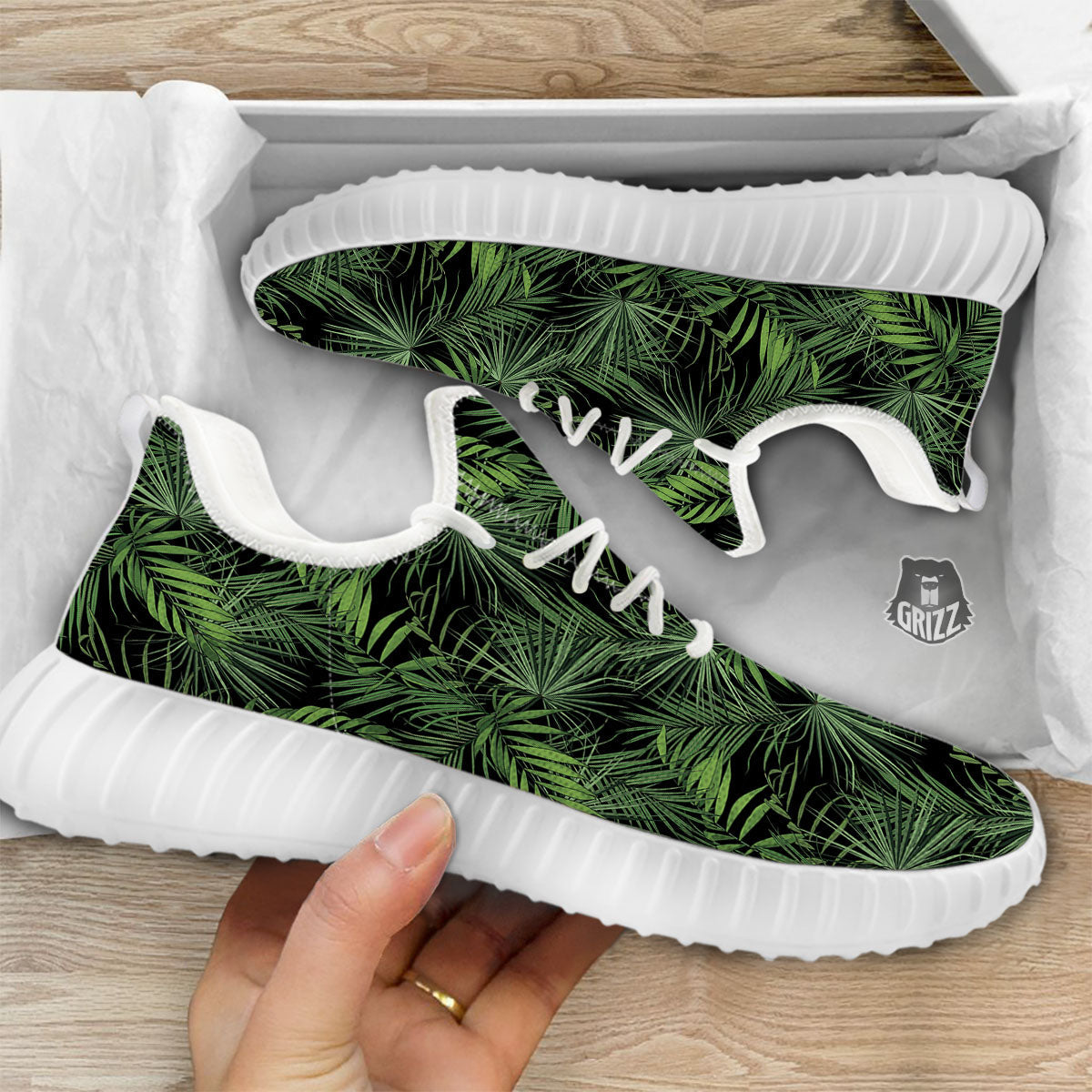 Palm Leaf Night Tropical Print Pattern White Walking Shoes-grizzshop