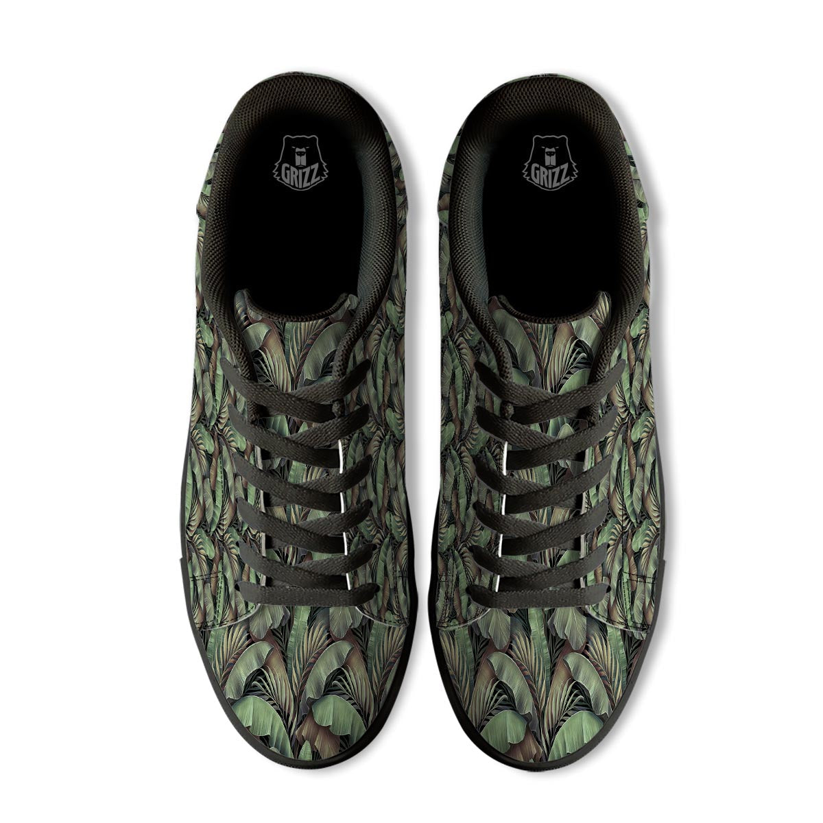 Palm Leaf Tropical Banana Print Pattern Black Low Top Sneakers-grizzshop