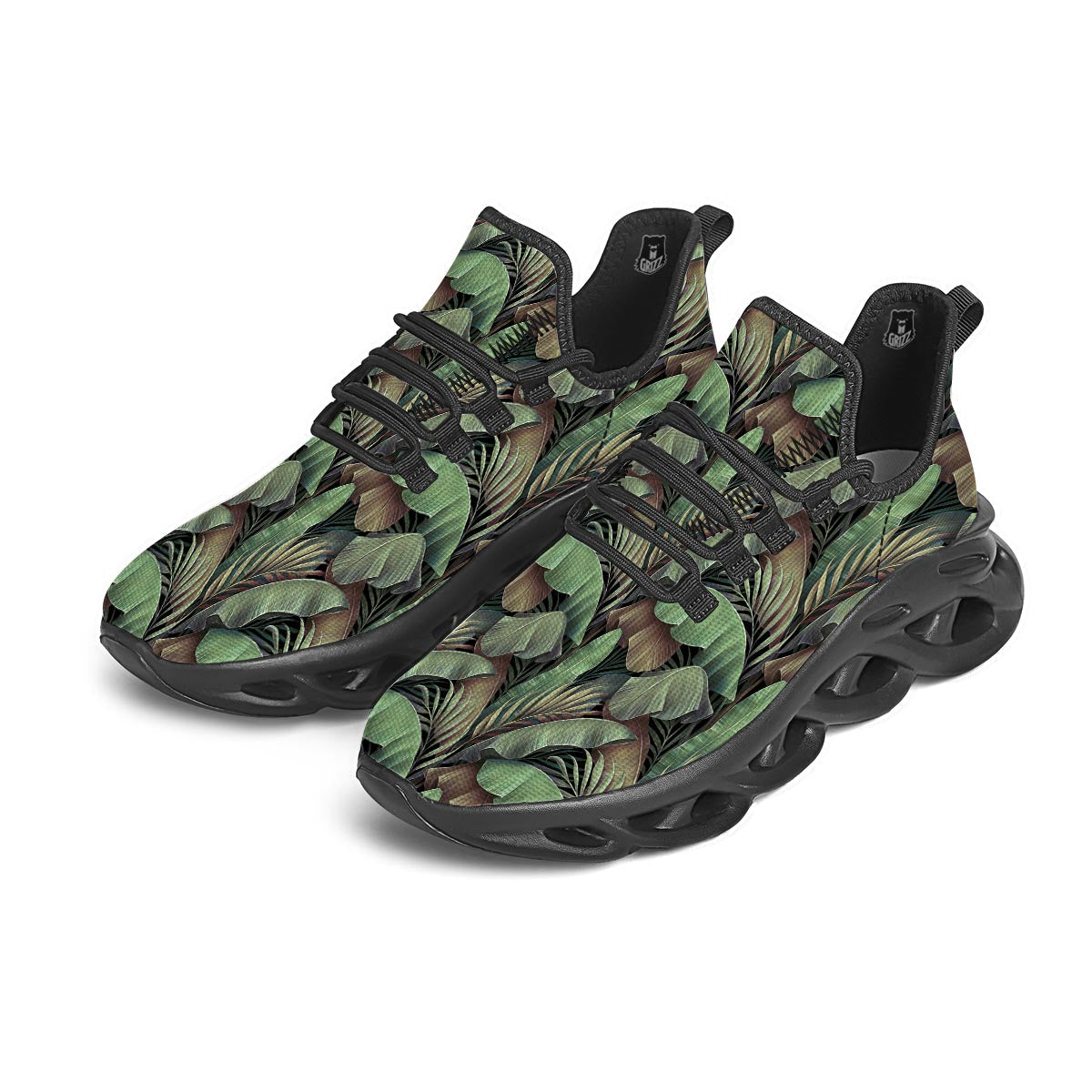 Palm Leaf Tropical Banana Print Pattern Black Running Shoes-grizzshop