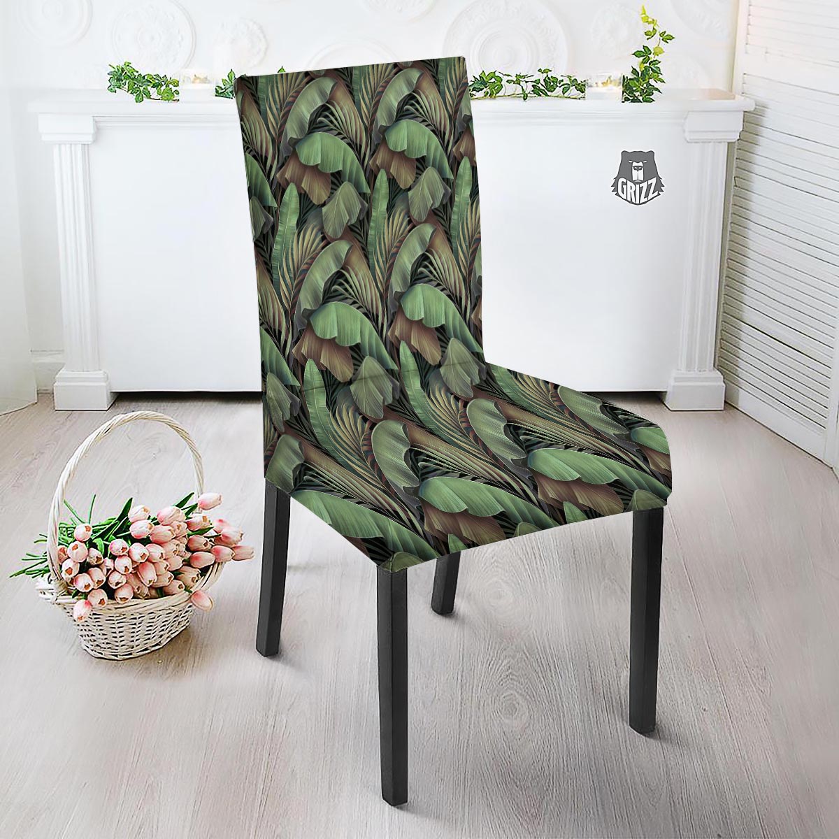 Palm Leaf Tropical Banana Print Pattern Dining Chair Slipcover-grizzshop