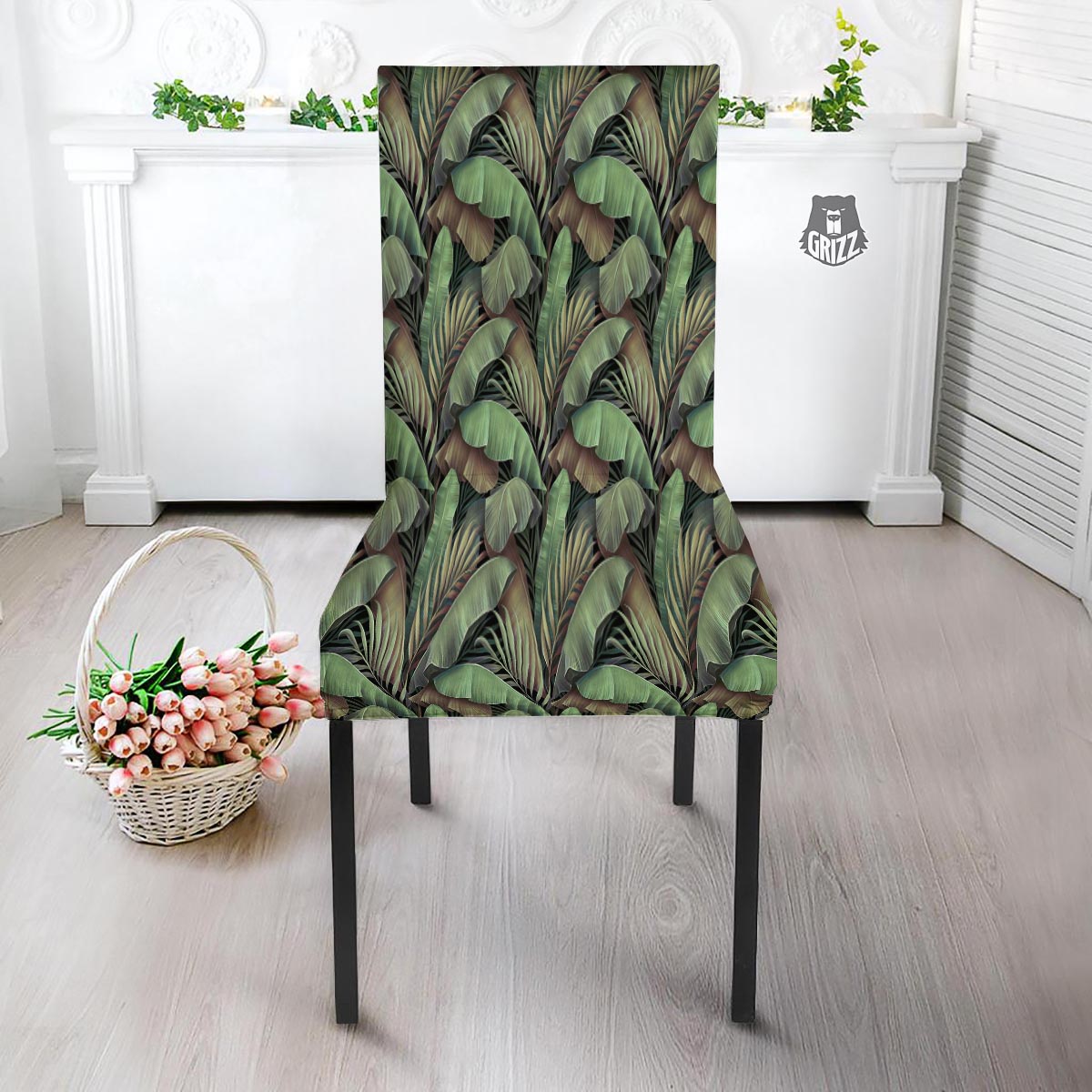 Palm Leaf Tropical Banana Print Pattern Dining Chair Slipcover-grizzshop
