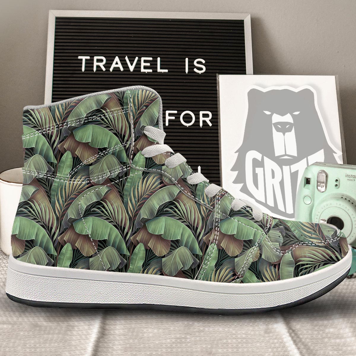 Palm Leaf Tropical Banana Print Pattern High Top Sneakers-grizzshop