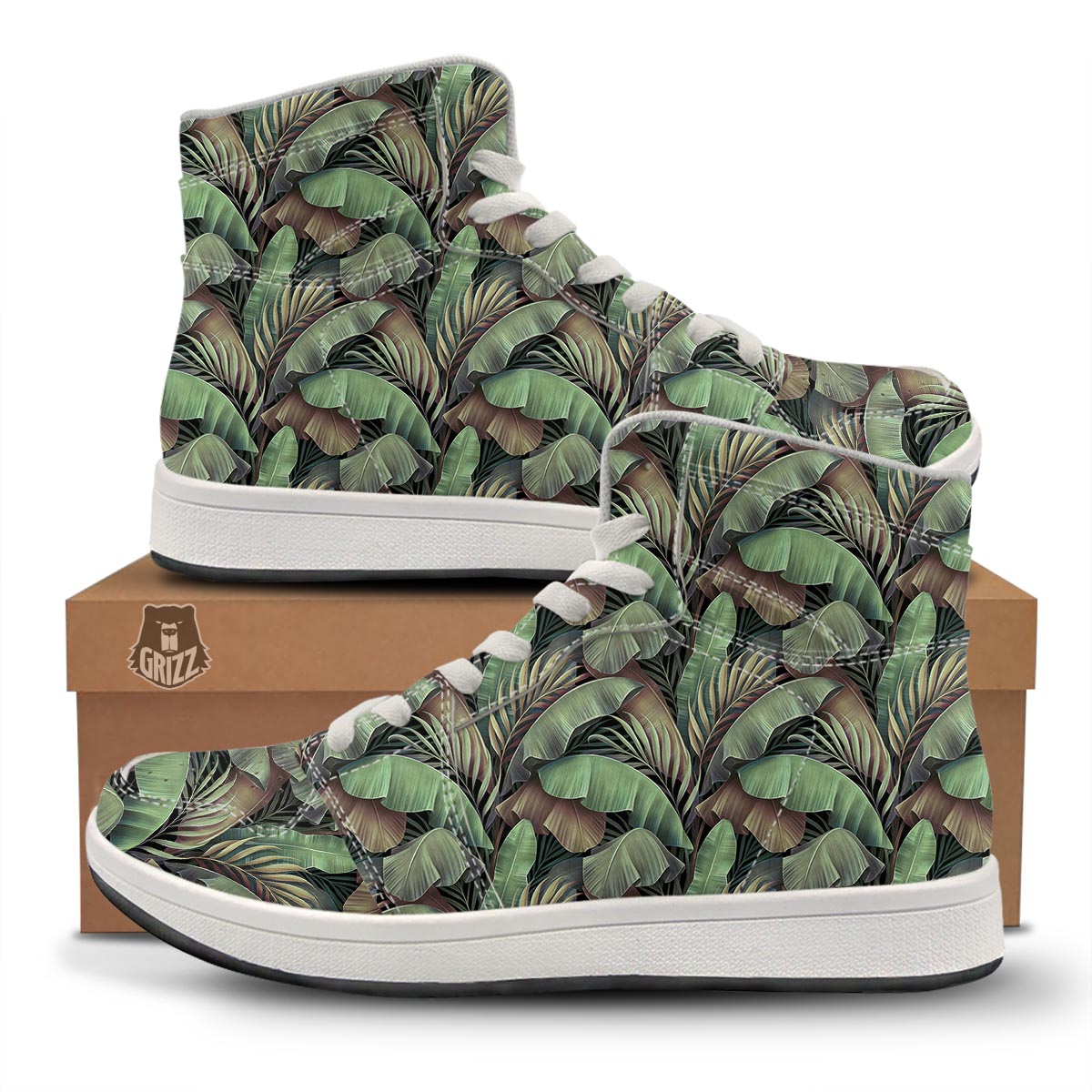 Palm Leaf Tropical Banana Print Pattern High Top Sneakers-grizzshop