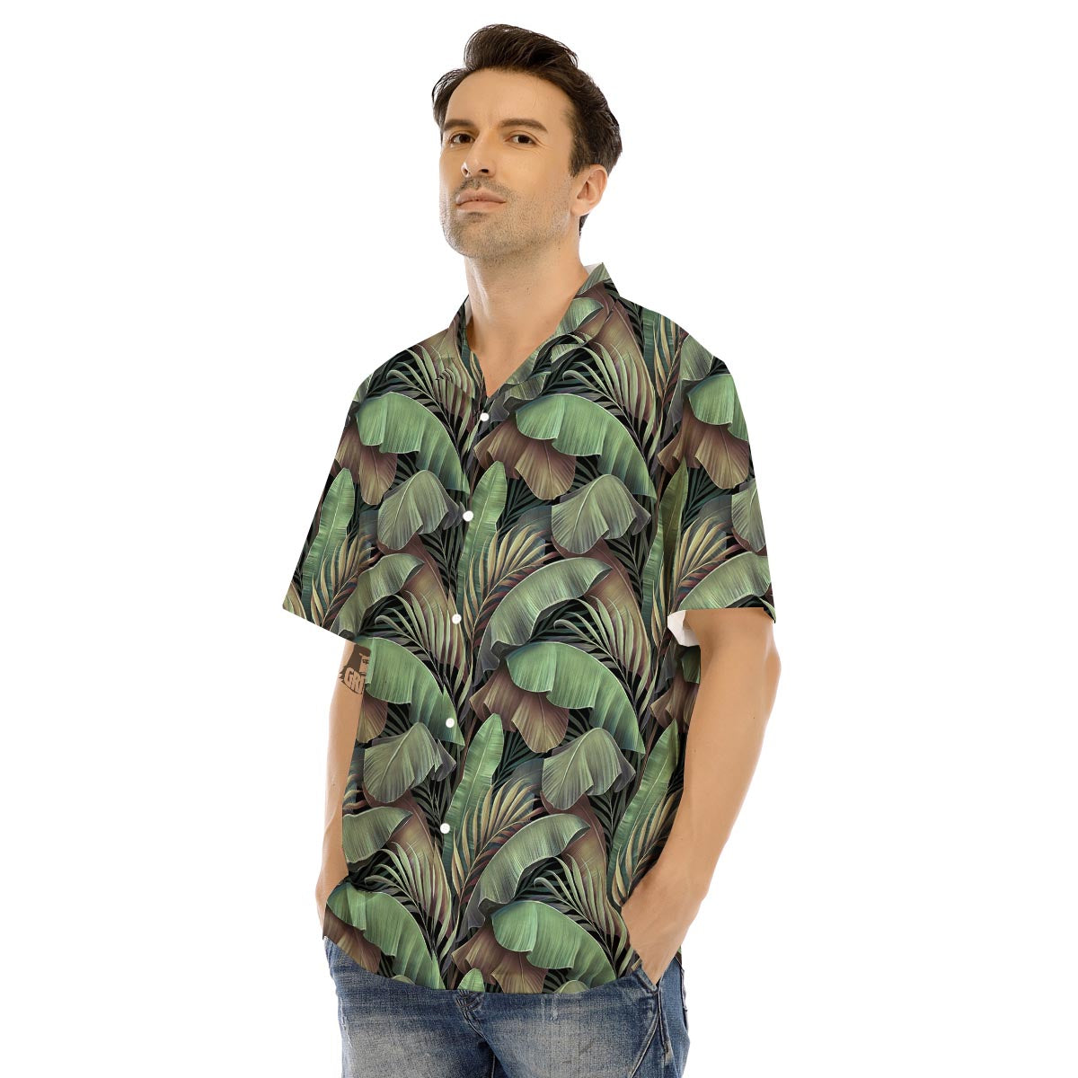 Palm Leaf Tropical Banana Print Pattern Men's Hawaiian Shirt-grizzshop