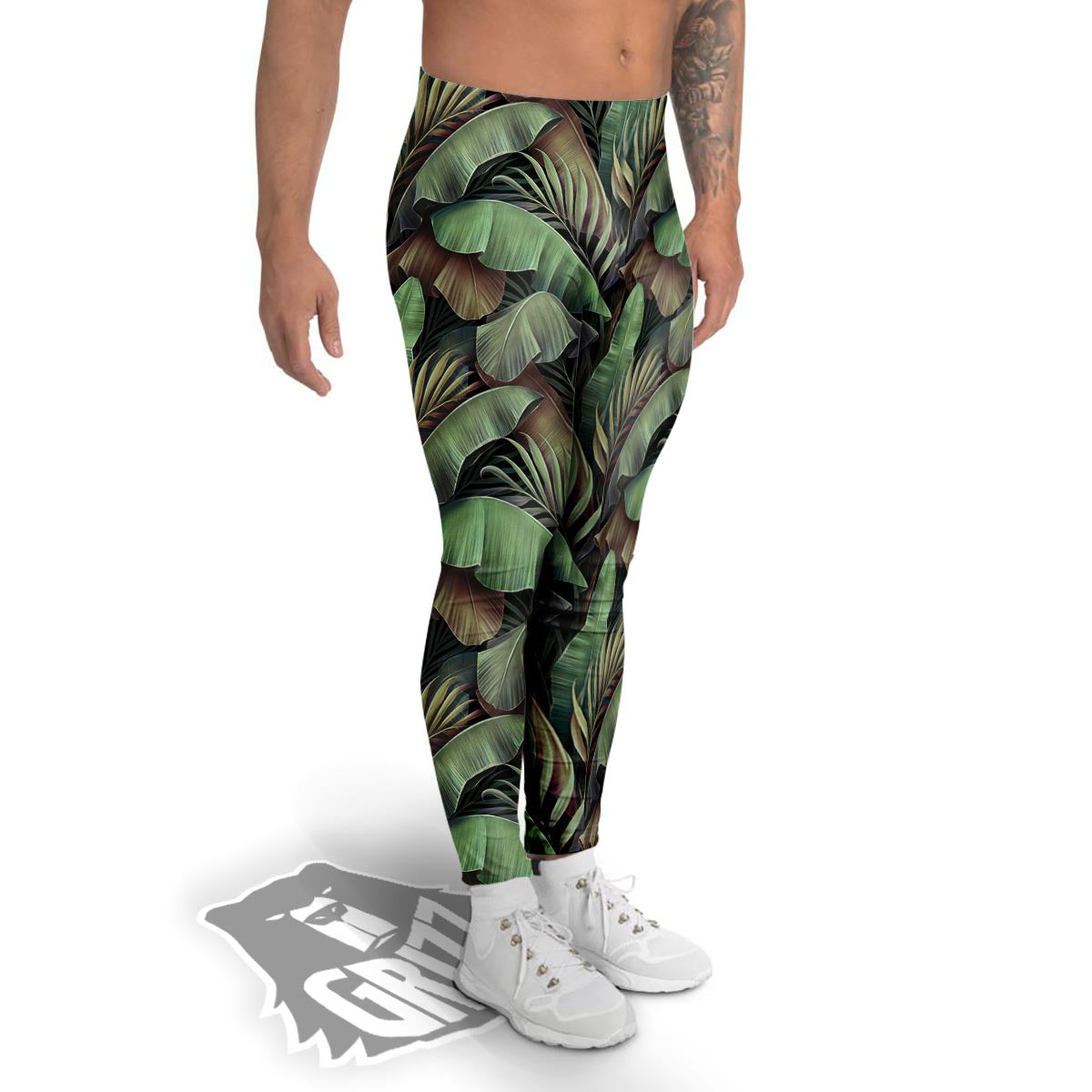 Palm Leaf Tropical Banana Print Pattern Men's Leggings-grizzshop