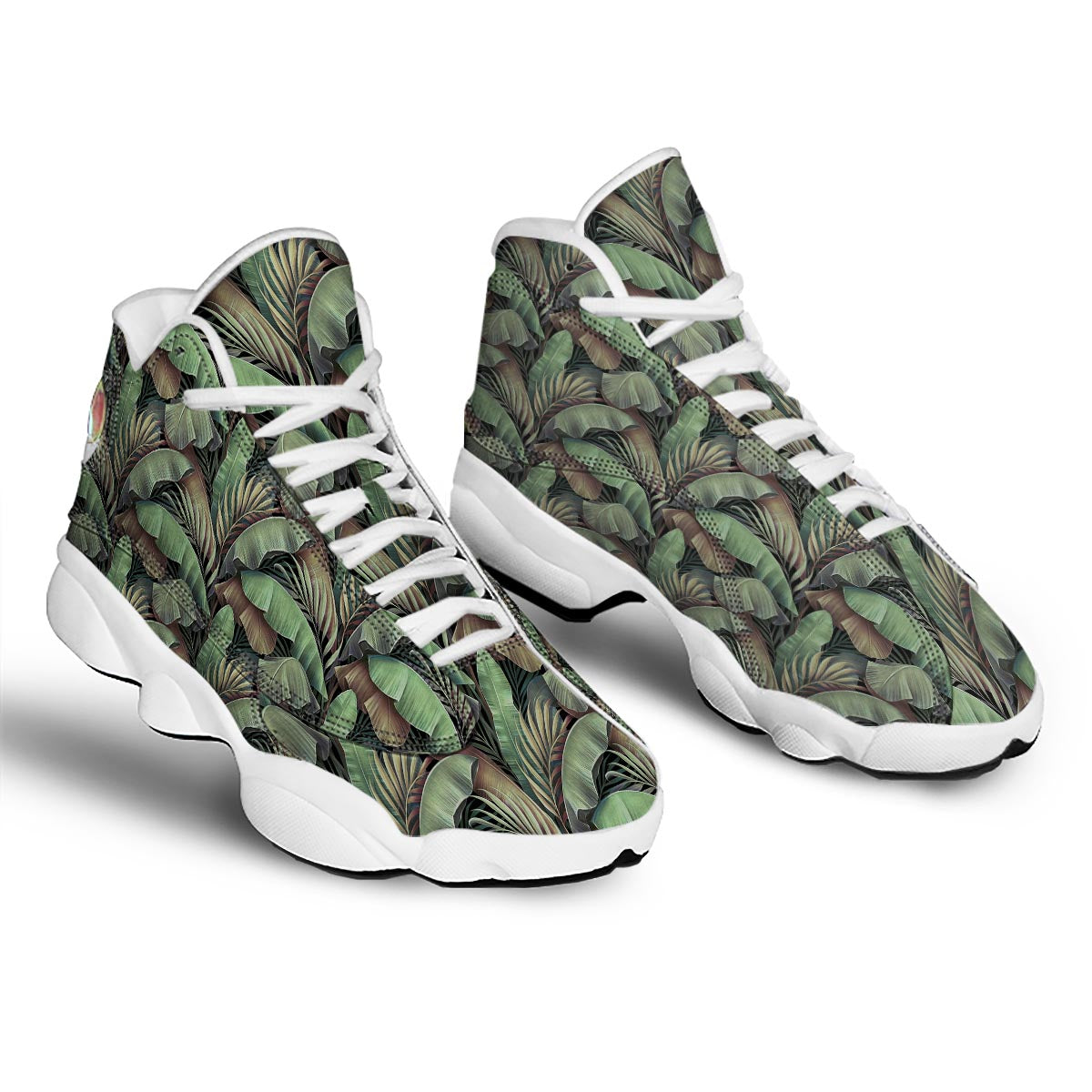 Palm Leaf Tropical Banana Print Pattern White Basketball Shoes-grizzshop