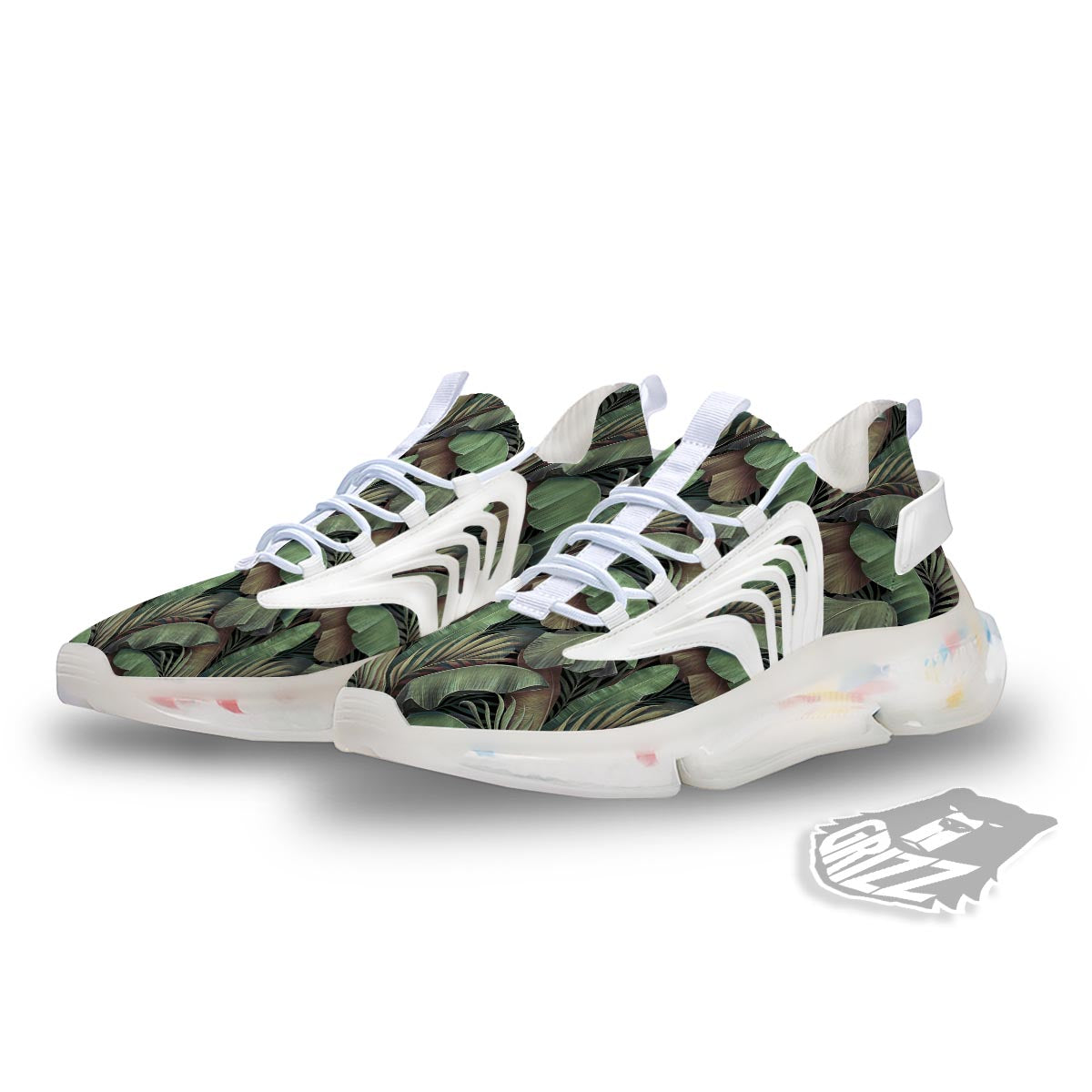 Palm Leaf Tropical Banana Print Pattern White Gym Shoes-grizzshop