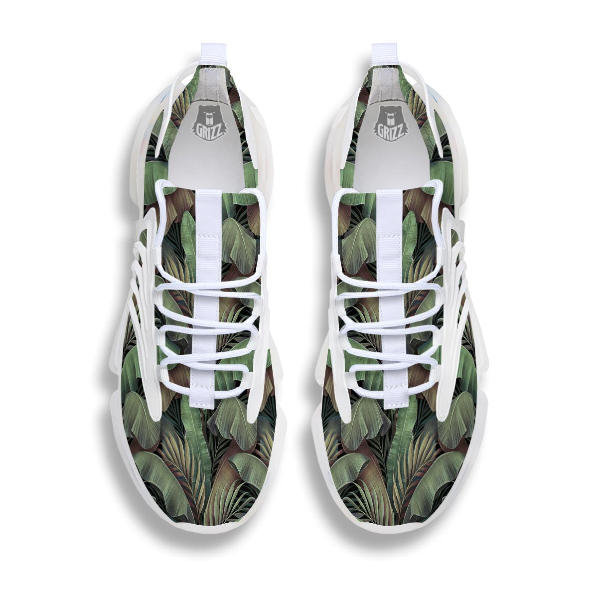 Palm Leaf Tropical Banana Print Pattern White Gym Shoes-grizzshop